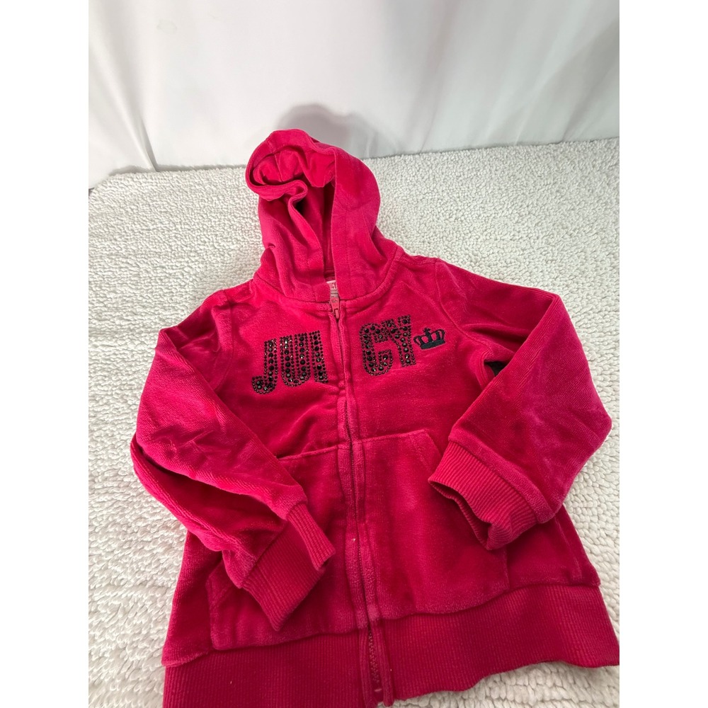 Juicy Couture Kids Pink Velour Rhinestone Logo‎ Zip Up Hoodie 2T 80L13013-9